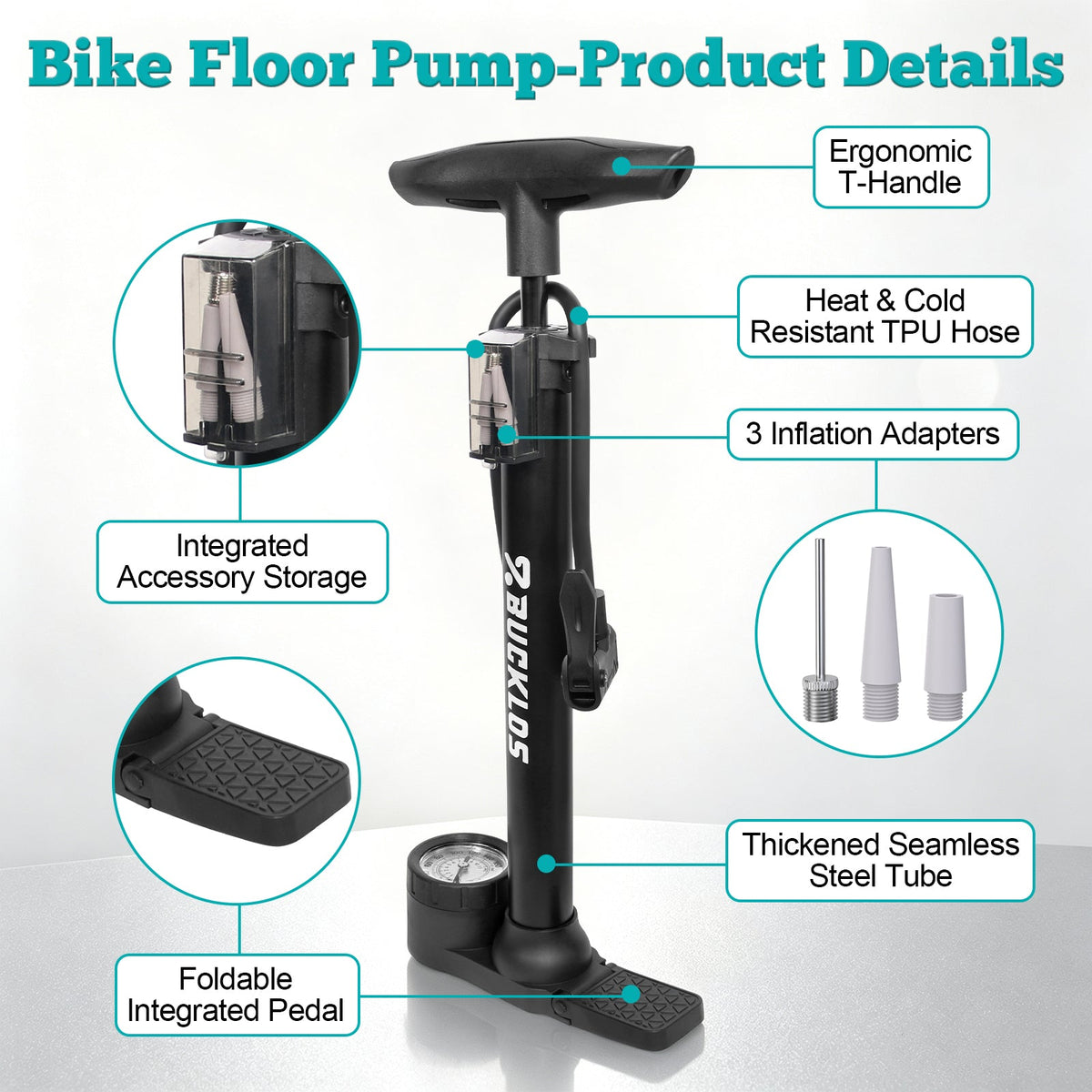 Bike Floor Pump Kit With Gauge 160Psi