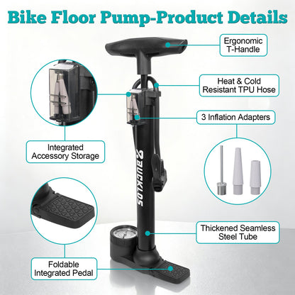 Bike Floor Pump Kit With Gauge 160Psi