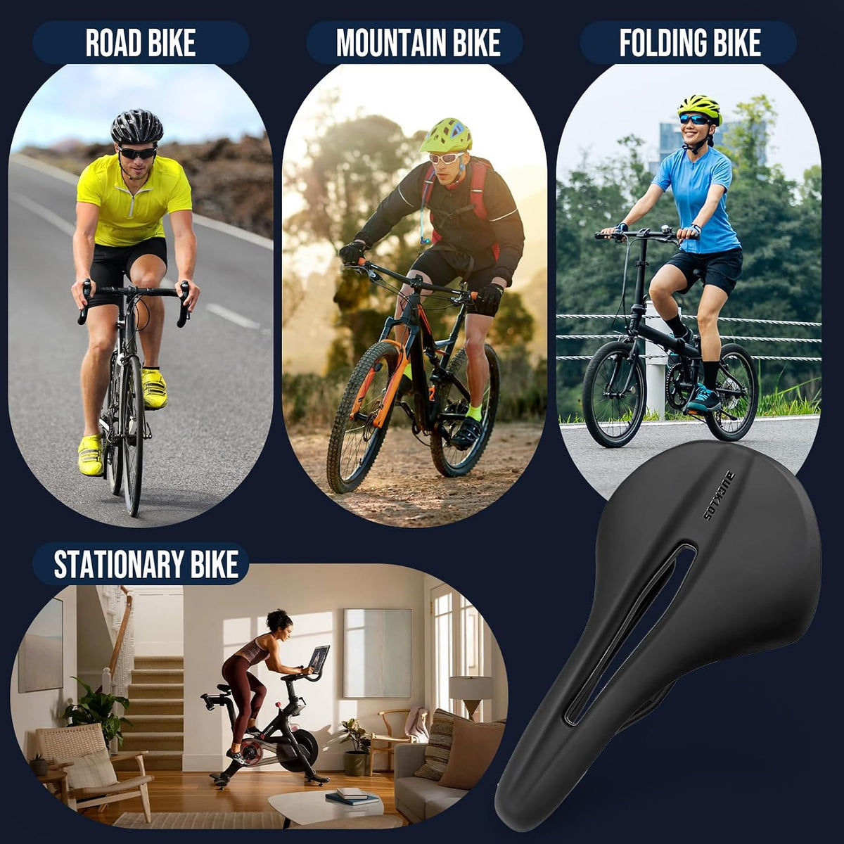 Comfortable Vacuum Leather Bike Saddle with Cr-Mo Rail for Mountain